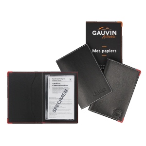 Porte carte grise 2 volets - Façon Maroquinerie - Premium - Embossage 3