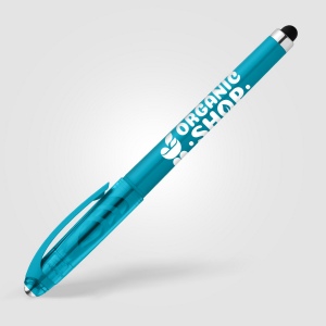 Stylo Prism en plastique recyclé avec stylet, boule anti-stress et encre gel (+Sérigraphie) 18