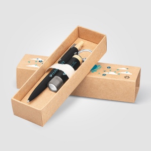 Coffret cadeau Reborn, stylo et lampe torche, aluminium recyclé avec accents en bambou - impression  (+4 Colour Inkjet)