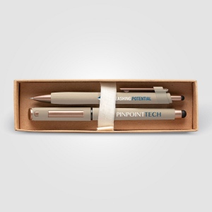 Coffret cadeau stylo York, plastique recyclé, finition bronze, boîte décorée - marquée (+4 Colour Inkjet) 5