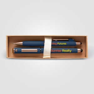 Coffret cadeau stylo York, plastique recyclé, finition bronze, boîte décorée - marquée (+4 Colour Inkjet) 6