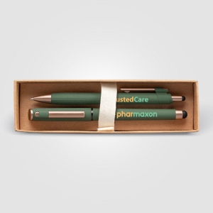 Coffret cadeau stylo York, plastique recyclé, finition bronze, boîte décorée - marquée (+4 Colour Inkjet) 3