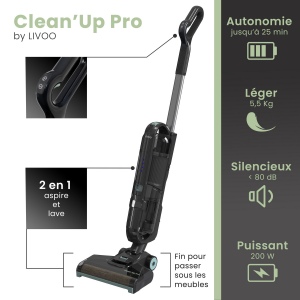 CLEAN'UP PRO Aspirateur balai laveur sans fil