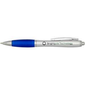 Stylo bille RCS en plastique recyclé avec corps argenté et grip coloré (encre noire) Nash 9