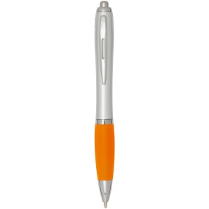 Stylo bille RCS en plastique recyclé avec corps argenté et grip coloré (encre noire) Nash 3