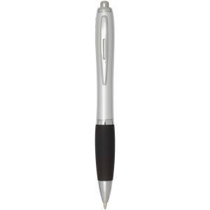 Stylo bille RCS en plastique recyclé avec corps argenté et grip coloré (encre noire) Nash 6