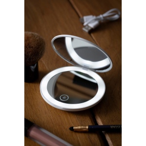 Miroir de maquillage compact et rond (Ø 8,3 cm) en ABS avec deux miroirs en verre, dont un dans le couvercle 3