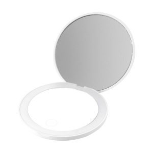 Miroir de maquillage compact et rond (Ø 8,3 cm) en ABS avec deux miroirs en verre, dont un dans le couvercle