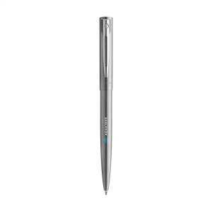 Stylo à bille bleu avec corps en acier inoxydable brossé, système à capuchon coulissant, clip brillant et recharge fiable pour une écriture fluide 3
