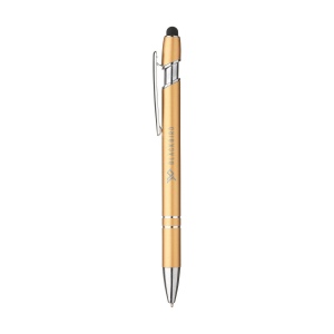 Stylo à bille fin à encre bleue, avec corps du stylo en aluminium et embout en caoutchouc permettant d'utiliser les écrans tactiles. Doté d'un clip métallique robuste et d'une pointe en plastique. 9