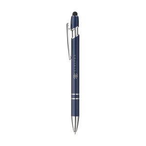 Stylo à bille fin à encre bleue, avec corps du stylo en aluminium et embout en caoutchouc permettant d'utiliser les écrans tactiles. Doté d'un clip métallique robuste et d'une pointe en plastique. 12