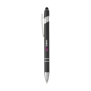 Stylo à bille fin à encre bleue, avec corps du stylo en aluminium et embout en caoutchouc permettant d'utiliser les écrans tactiles. Doté d'un clip métallique robuste et d'une pointe en plastique. 13