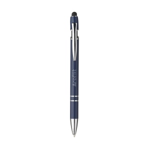 Stylo à bille fin à encre bleue, avec corps du stylo en aluminium et embout en caoutchouc permettant d'utiliser les écrans tactiles. Doté d'un clip métallique robuste et d'une pointe en plastique. 6