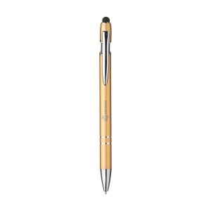 Stylo à bille fin à encre bleue, avec corps du stylo en aluminium et embout en caoutchouc permettant d'utiliser les écrans tactiles. Doté d'un clip métallique robuste et d'une pointe en plastique. 3