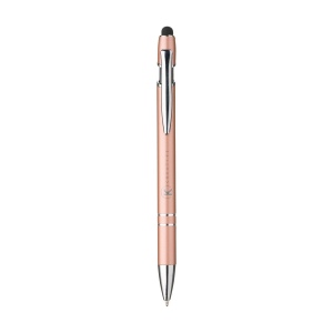 Stylo à bille fin à encre bleue, avec corps du stylo en aluminium et embout en caoutchouc permettant d'utiliser les écrans tactiles. Doté d'un clip métallique robuste et d'une pointe en plastique.
