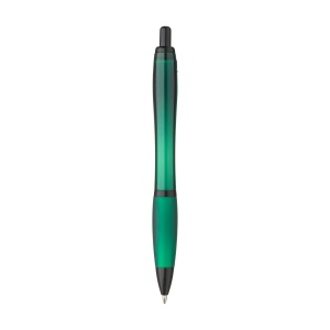 Stylo à bille à encre bleue avec corps coloré translucide, zone de préhension antidérapante, embout en caoutchouc, clip en métal et accents noires. 27