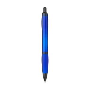 Stylo à bille à encre bleue avec corps coloré translucide, zone de préhension antidérapante, embout en caoutchouc, clip en métal et accents noires. 31