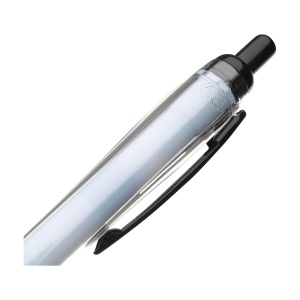 Stylo à bille à encre bleue avec corps coloré translucide, zone de préhension antidérapante, embout en caoutchouc, clip en métal et accents noires. 34