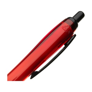Stylo à bille à encre bleue avec corps coloré translucide, zone de préhension antidérapante, embout en caoutchouc, clip en métal et accents noires. 35