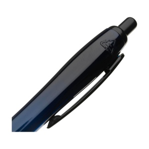 Stylo à bille à encre bleue avec corps coloré translucide, zone de préhension antidérapante, embout en caoutchouc, clip en métal et accents noires. 36
