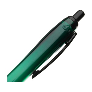 Stylo à bille à encre bleue avec corps coloré translucide, zone de préhension antidérapante, embout en caoutchouc, clip en métal et accents noires. 37