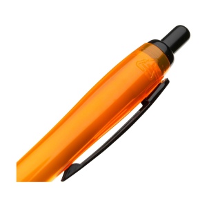 Stylo à bille à encre bleue avec corps coloré translucide, zone de préhension antidérapante, embout en caoutchouc, clip en métal et accents noires. 39