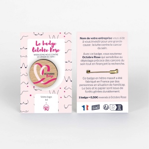 Badge Tourond taille M Octobre Rose imprimé avec broche