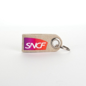 Porte clé en feutrine végétale made in France type lanière 70x30mm quadri Recto Verso sans étiquette