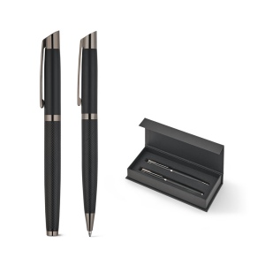 KINGSLEY. Ensemble composé d'un stylo à bille et d'un stylo roller en aluminium, avec encre bleue Dokumental®