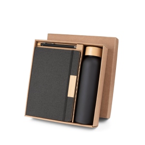 SCLIAR. Ensemble composé d'un stylo à bille, d'un bloc-notes et d'une bouteille, fabriqués à partir de PET recyclé, d'aluminium recyclé et de bambou 2