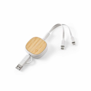 Bohr Câble 3-en-1 en rABS et Bambou. 1 m rétractable. 10 W 3