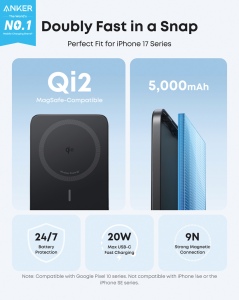 Powerbank 5000mAh 15W MagGo Qi 2.0 Anker Nano 8