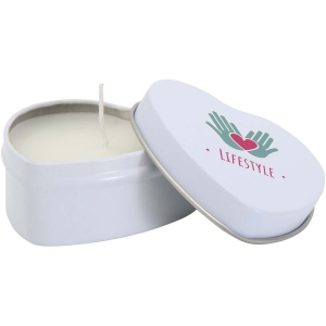 Bougie Blissful en boîte métal en forme de cœur et senteur vanille 5