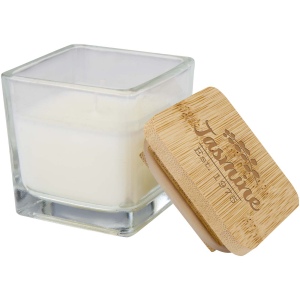 Bougie carrée Ambra en verre avec couvercle en bambou 5