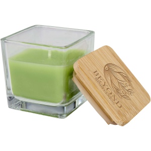 Bougie carrée Ambra en verre avec couvercle en bambou 7