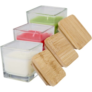 Bougie carrée Ambra en verre avec couvercle en bambou 11