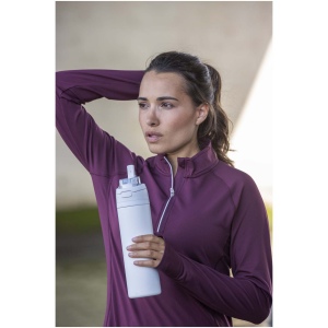 Bouteille d'eau Theron 800 ml en acier inoxydable à simple paroi recyclé RCS, avec bouchon à double fonction et paille rabatt 16