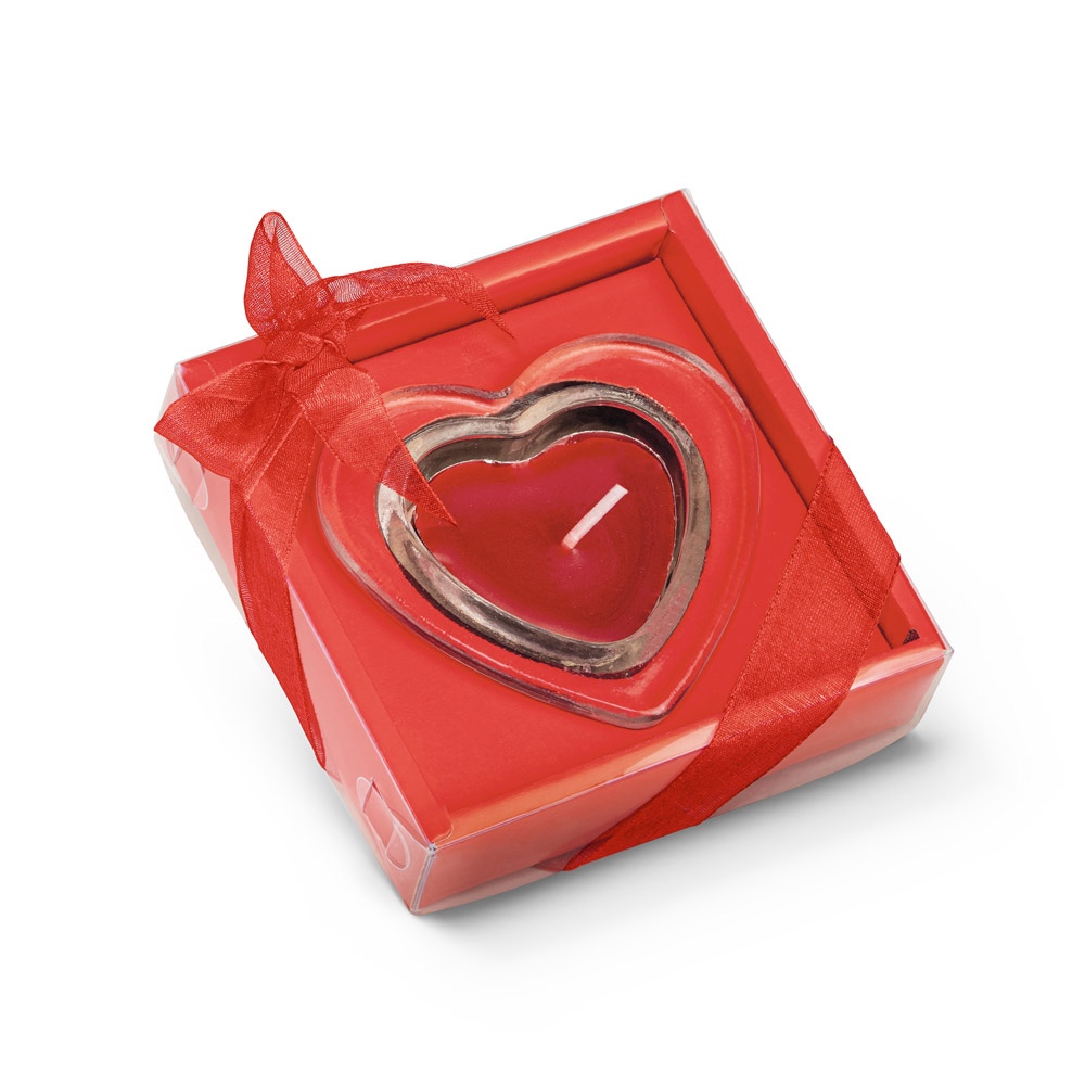SWEET. Bougie en forme de coeur et base en verre