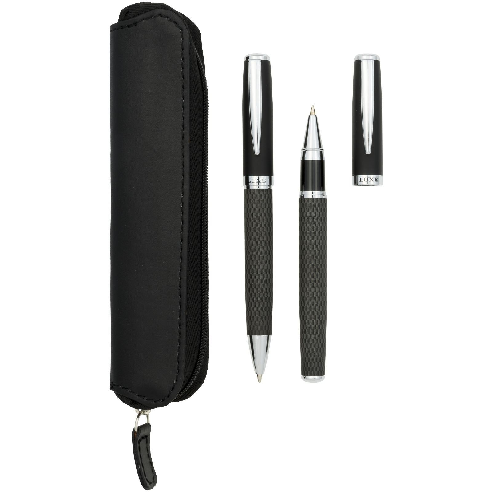 Parure de stylos bille et roller avec étui Carbon (encre noire) 6