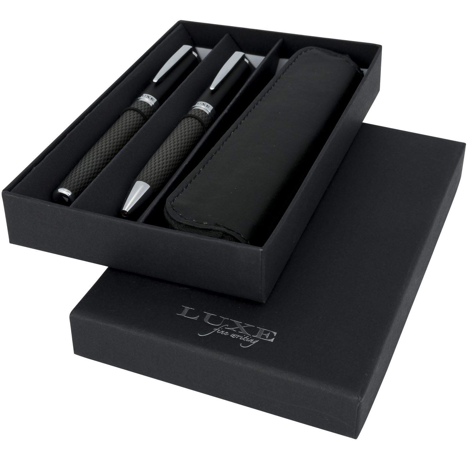 Parure de stylos bille et roller avec étui Carbon (encre noire) 2