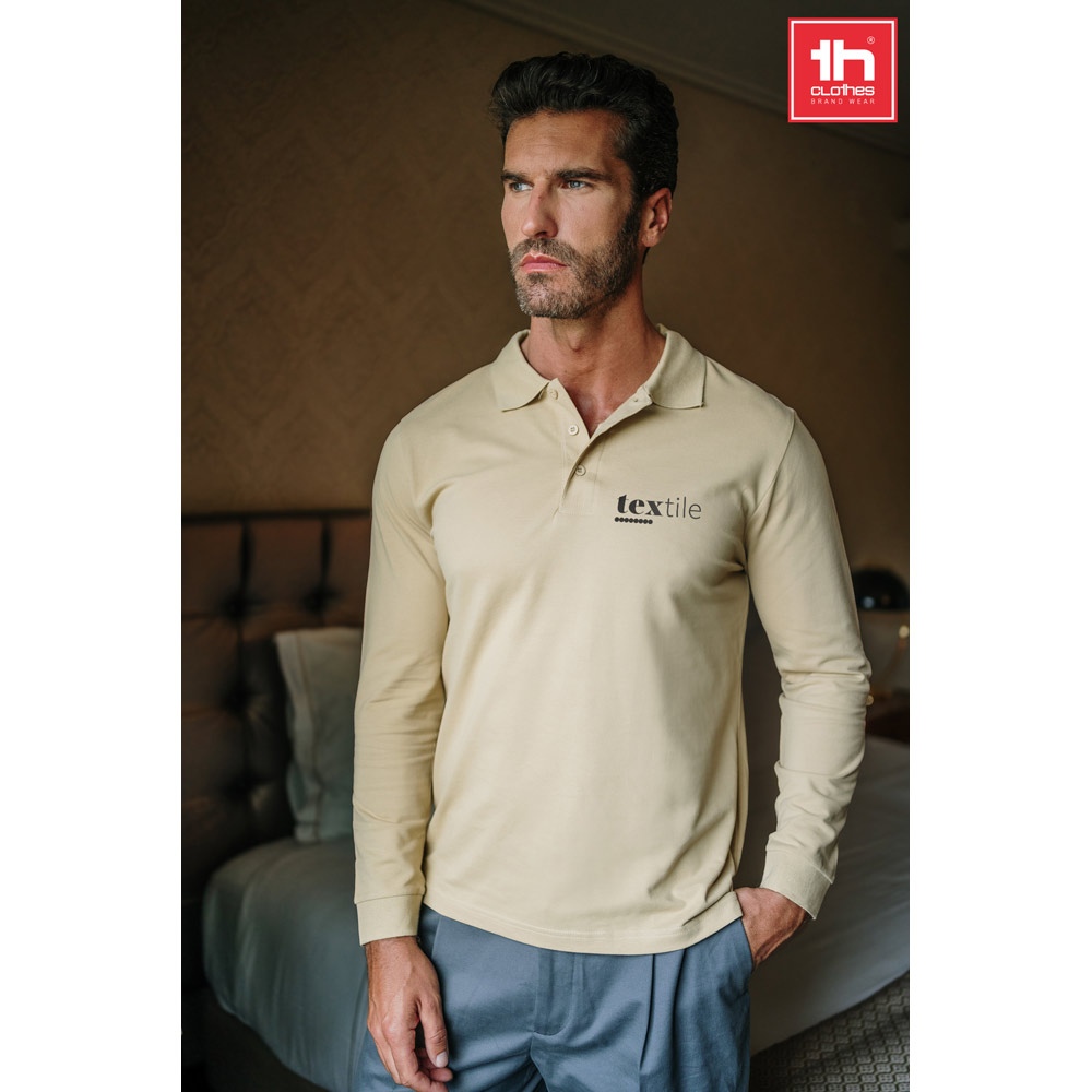 THC BERN. Polo à manches longues en coton cardé pour hommes