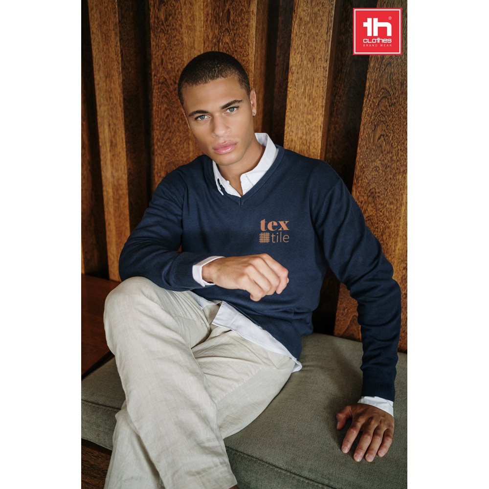 THC MILAN. Pull col V pour homme en coton et polyamide