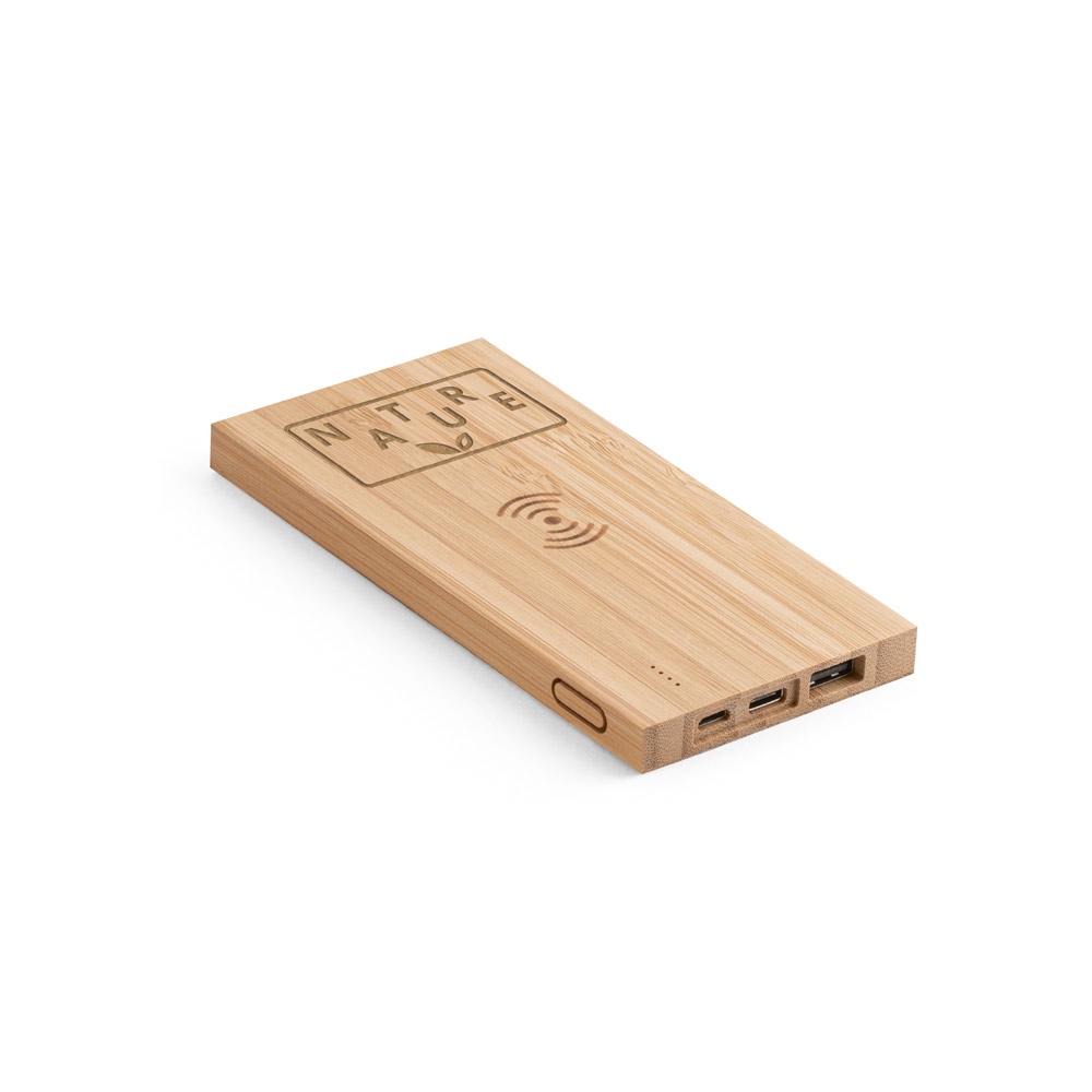 FITCH. Power bank 5 000 mAh avec chargeur sans fil 5W en bambou 3