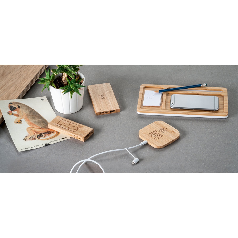 FITCH. Power bank 5 000 mAh avec chargeur sans fil 5W en bambou 4