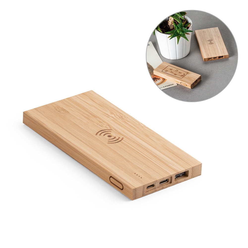 FITCH. Power bank 5 000 mAh avec chargeur sans fil 5W en bambou
