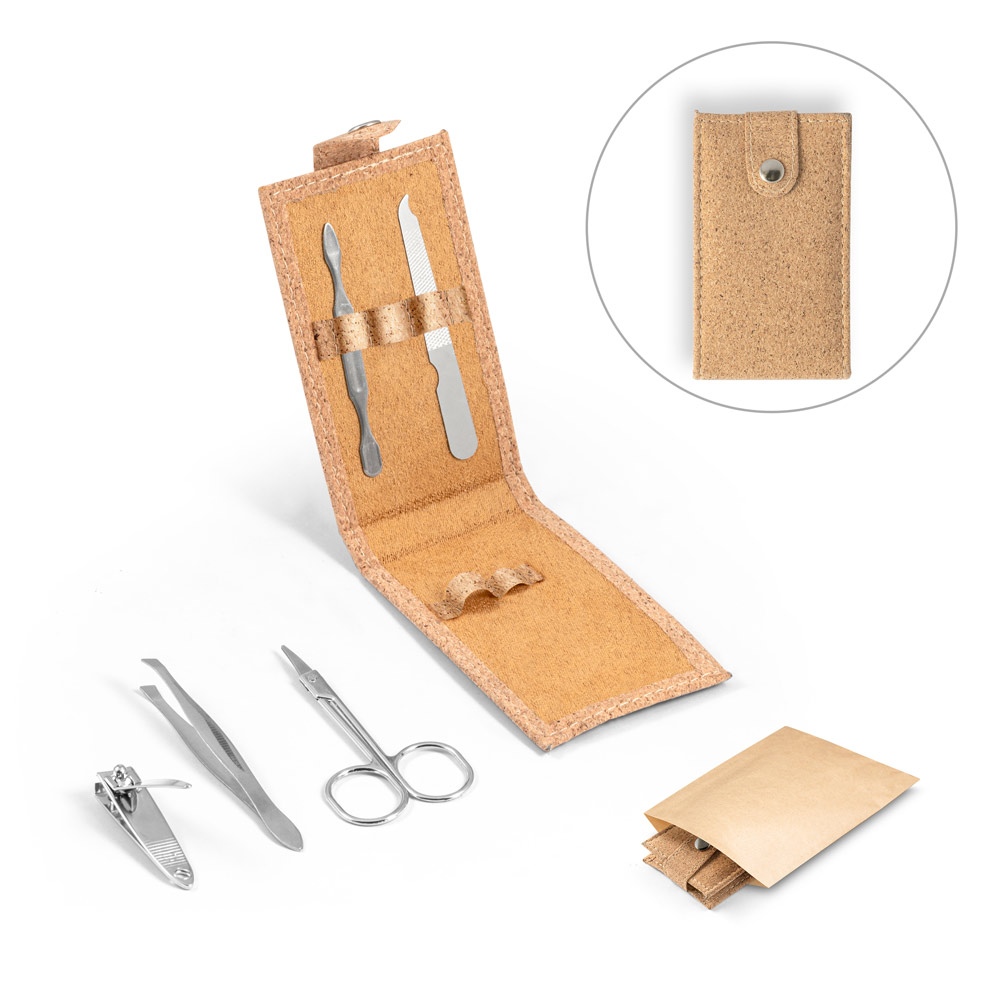 ZENA. Set de manucure en liège avec pièces en acier inoxydable
