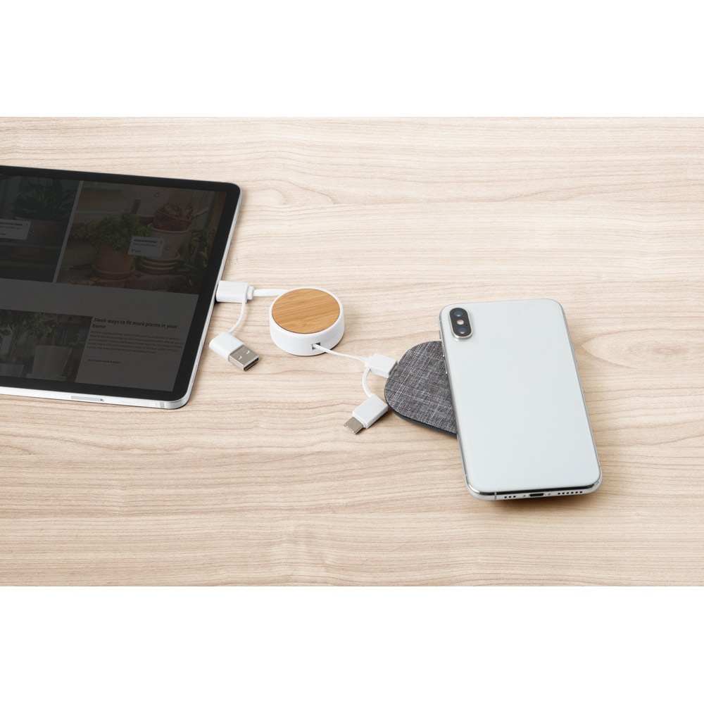 RUBINS. Câble USB rétractable 6 en 1 en ABS recyclé (100 % rABS) et bambou 6
