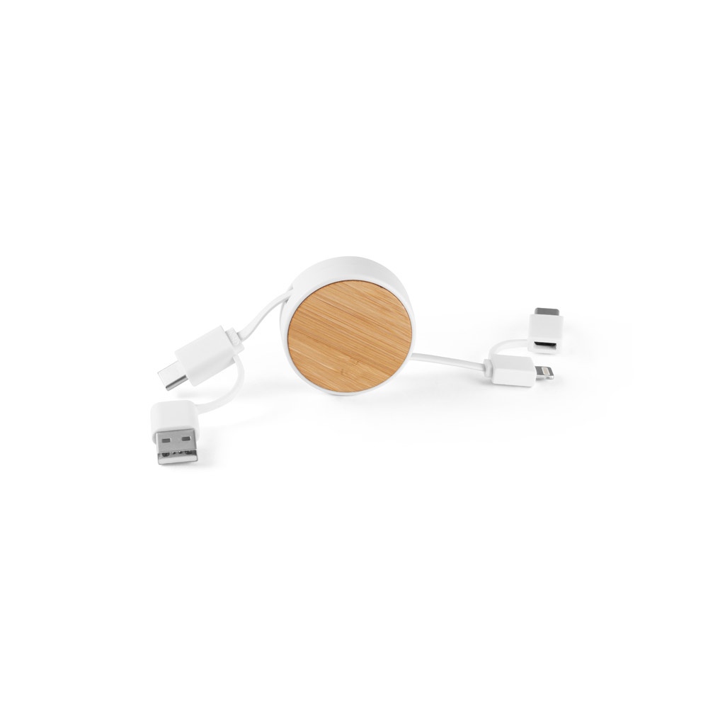 RUBINS. Câble USB rétractable 6 en 1 en ABS recyclé (100 % rABS) et bambou 3