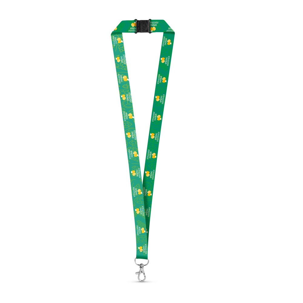 DOVER. Tour de cou pour sublimation en polyester recyclé (100% rPET) avec mousqueton