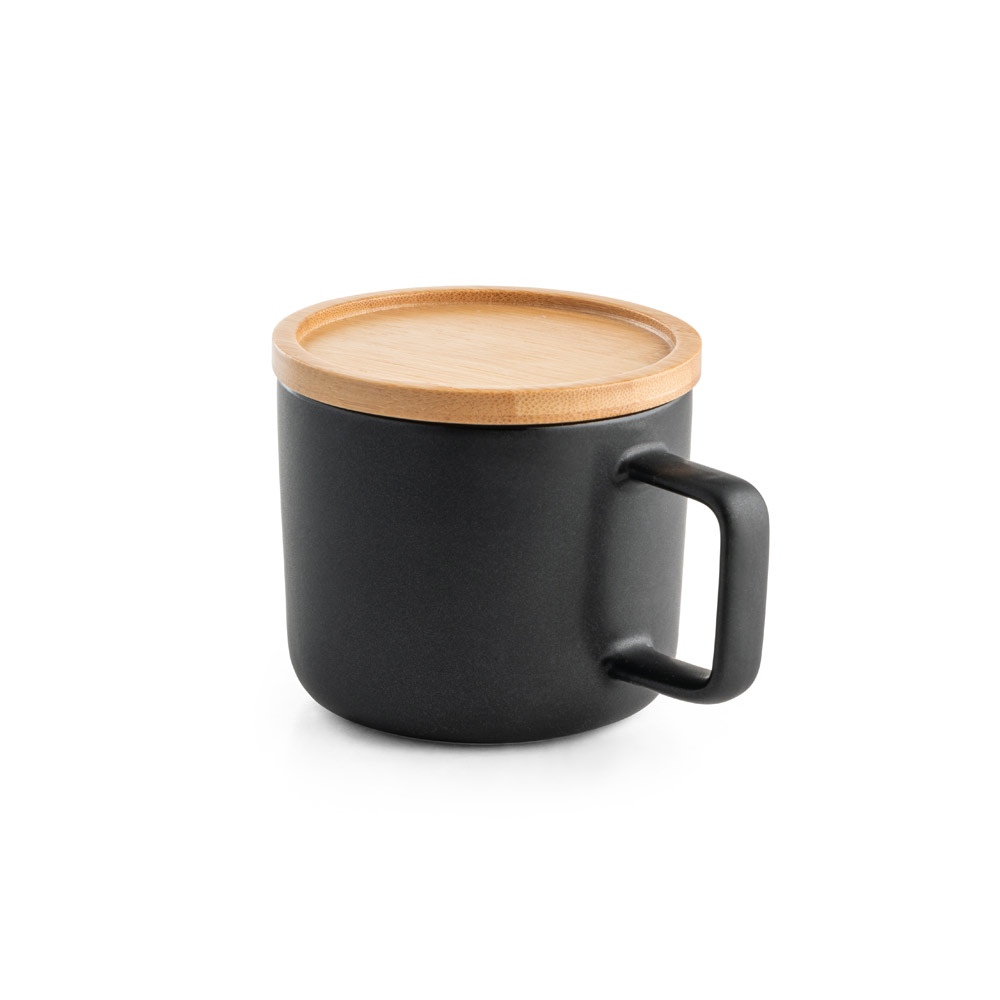 FANGIO. Tasse en céramique 220 mL avec couvercle et base en bambou 2